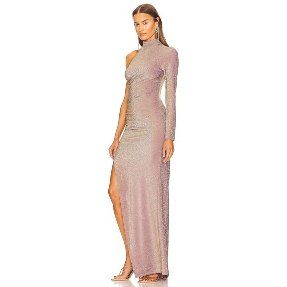 NWT Kim Shui One Sleeve Glitter Gown in Gold Size M $315 - Picture 3 of 13